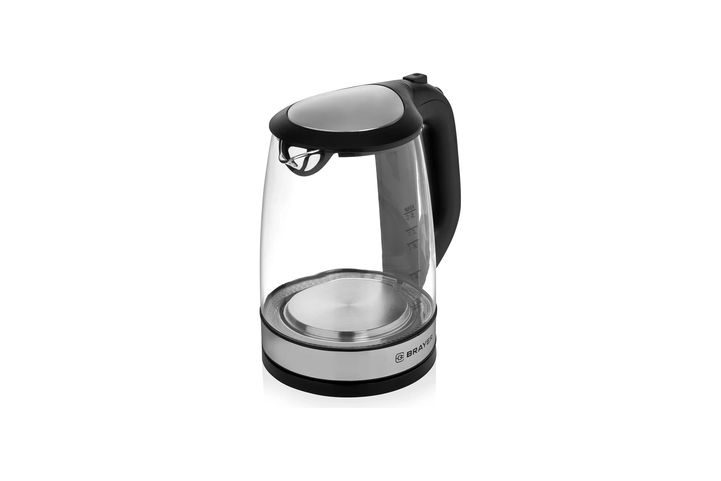 Эл,чайник BRAYER BR1040 BK (2220Вт,  2 л, стекл., черный.)