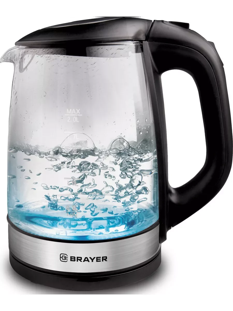 Эл,чайник BRAYER BR1040 BK (2220Вт,  2 л, стекл., черный.)