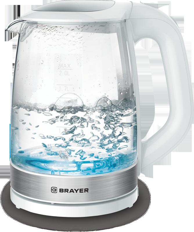 Эл,чайник BRAYER BR1040 WH (2220Вт, 2 л, стекл., белый.)