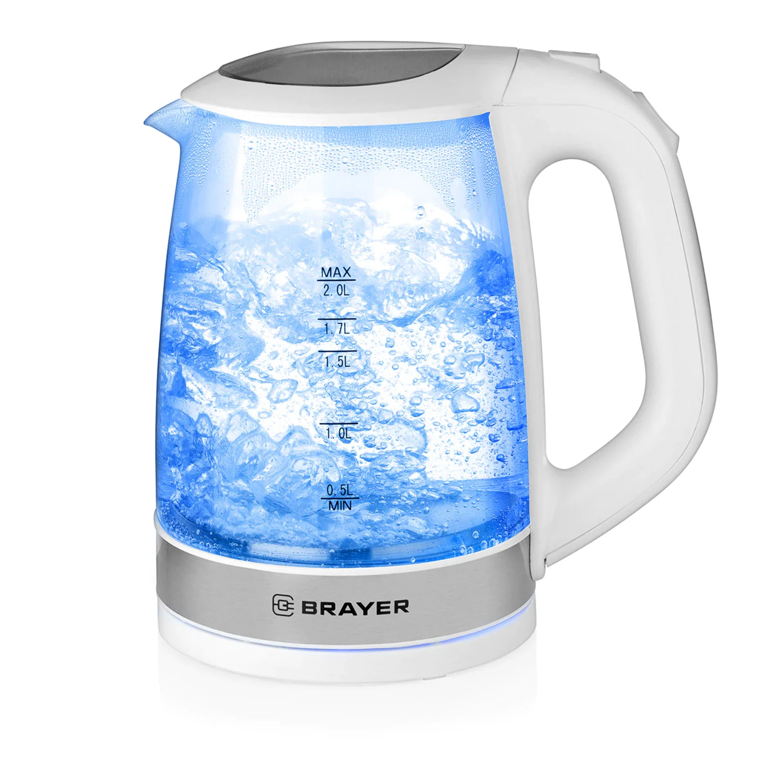 Эл,чайник BRAYER BR1040 WH (2220Вт, 2 л, стекл., белый.)