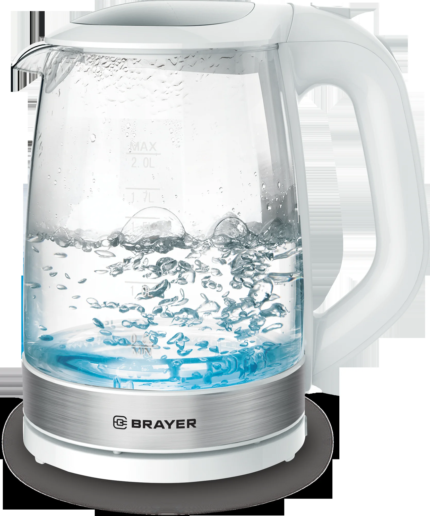 Эл,чайник BRAYER BR1040 WH (2220Вт, 2 л, стекл., белый.)