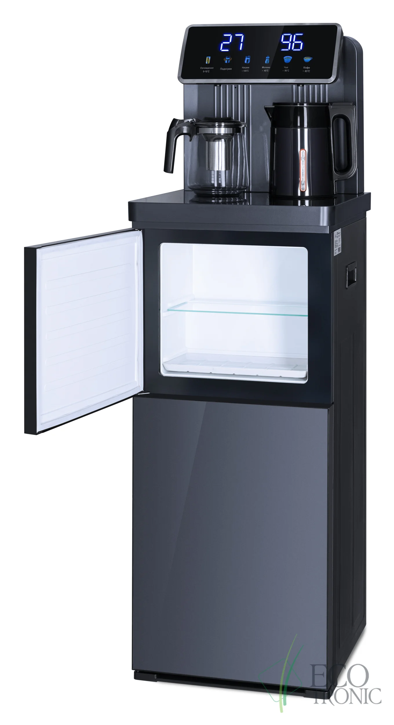 Кулер для воды Ecotronic TB35-LFR dark grey, с чайным столиком, с холодильником, напольный (ETK12698)