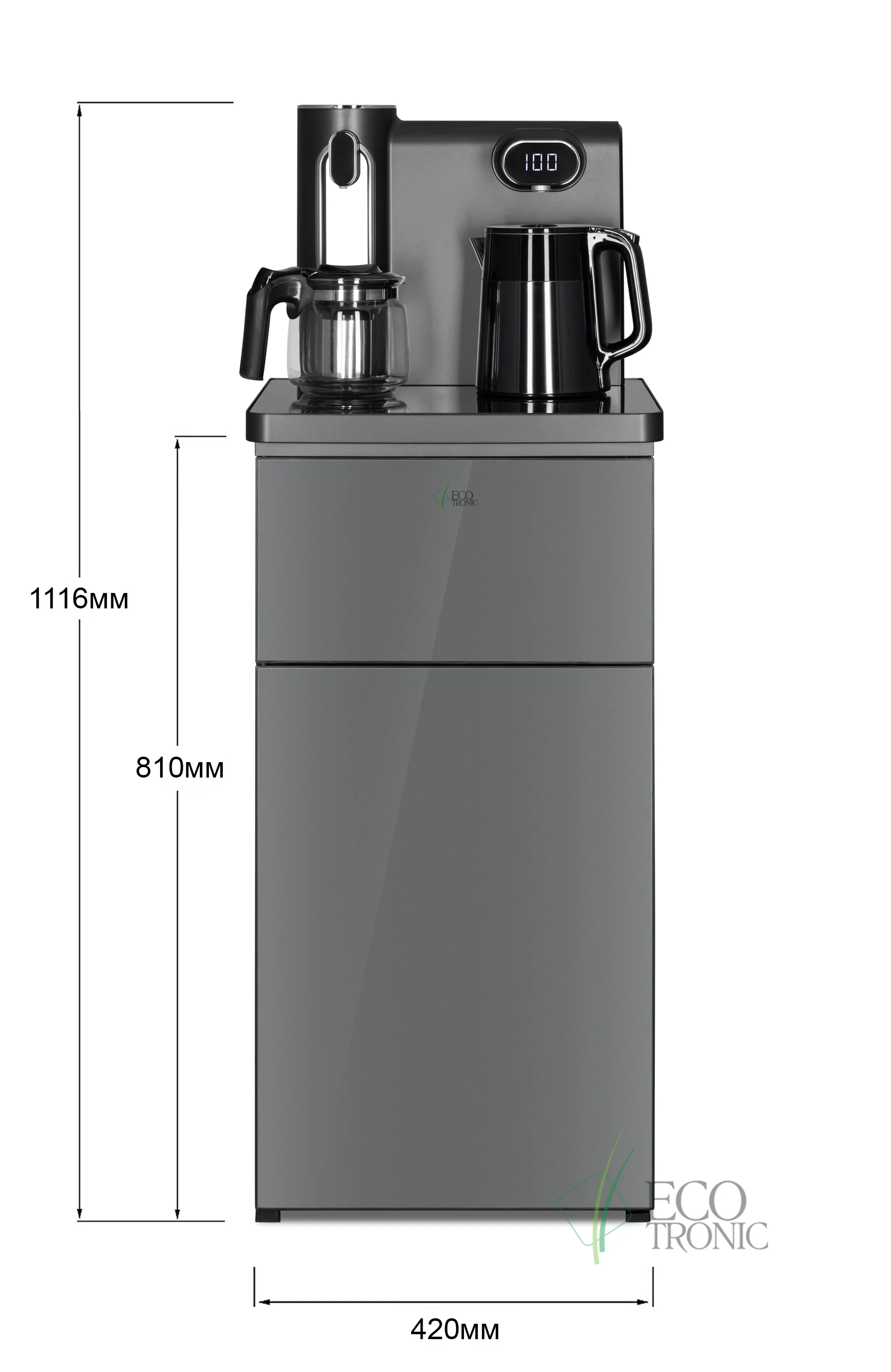 Кулер для воды Ecotronic TB41-LE graphite, напольный, с чайным столиком, с охлаждением (ETK12717)
