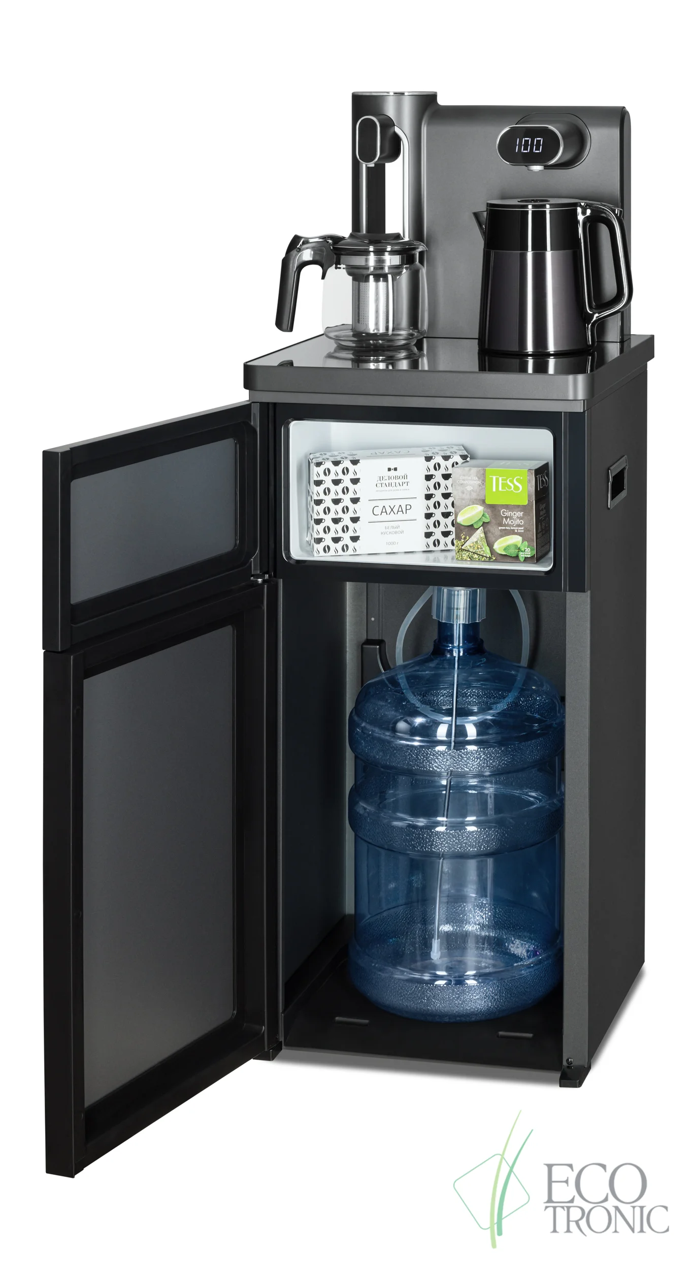Кулер для воды Ecotronic TB41-LE graphite, напольный, с чайным столиком, с охлаждением (ETK12717)