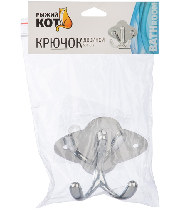 СКР Крючок двойной SSA-017, (нерж.сталь),7,5*  6,5*3,4 см,2 дюбеля и 2 самореза