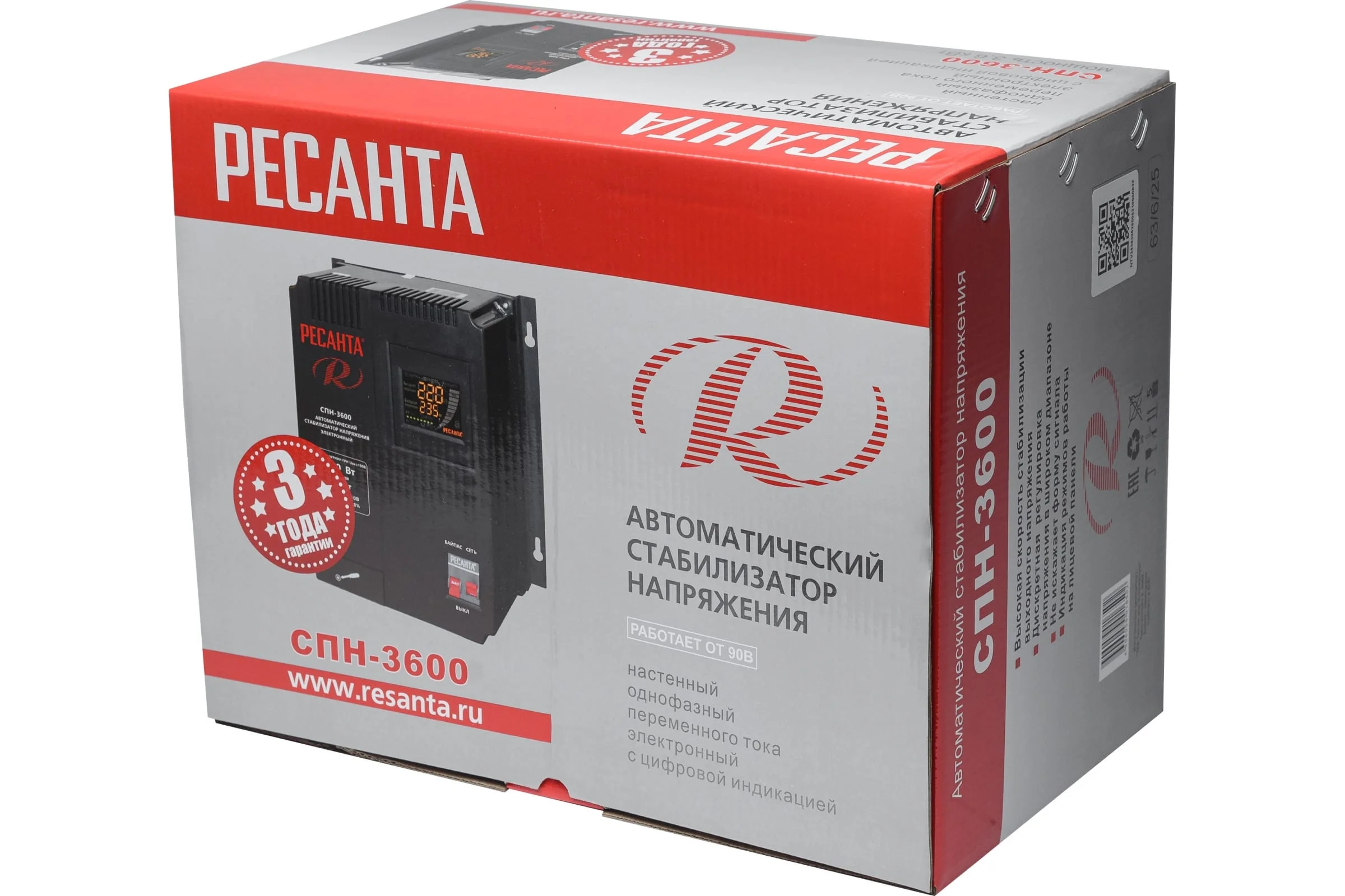 Стабилизатор СПН- 3600 Ресанта, 	90-260 В Входное, 	220±8%.