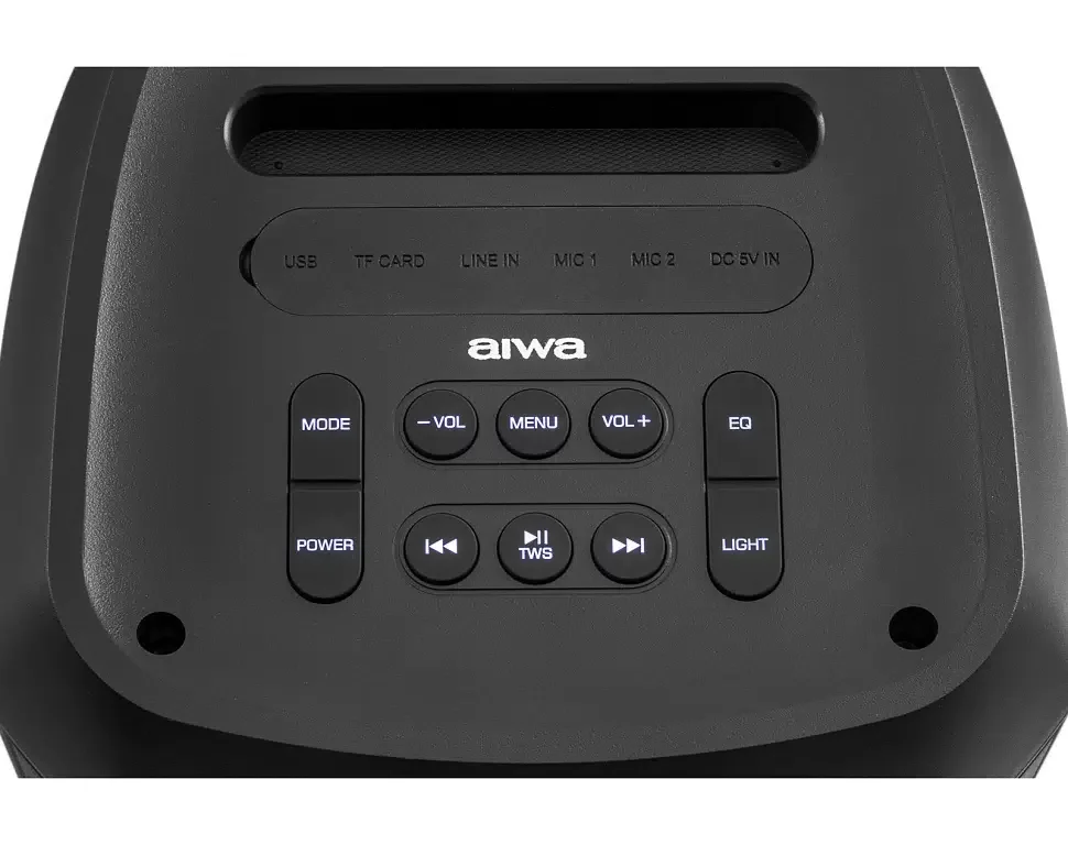 Портативная аудиосистема AIWA CAS-656. 32 Вт USB, TF card 7.4V 3600 мAч Функция TWS 240x258x600 мм.