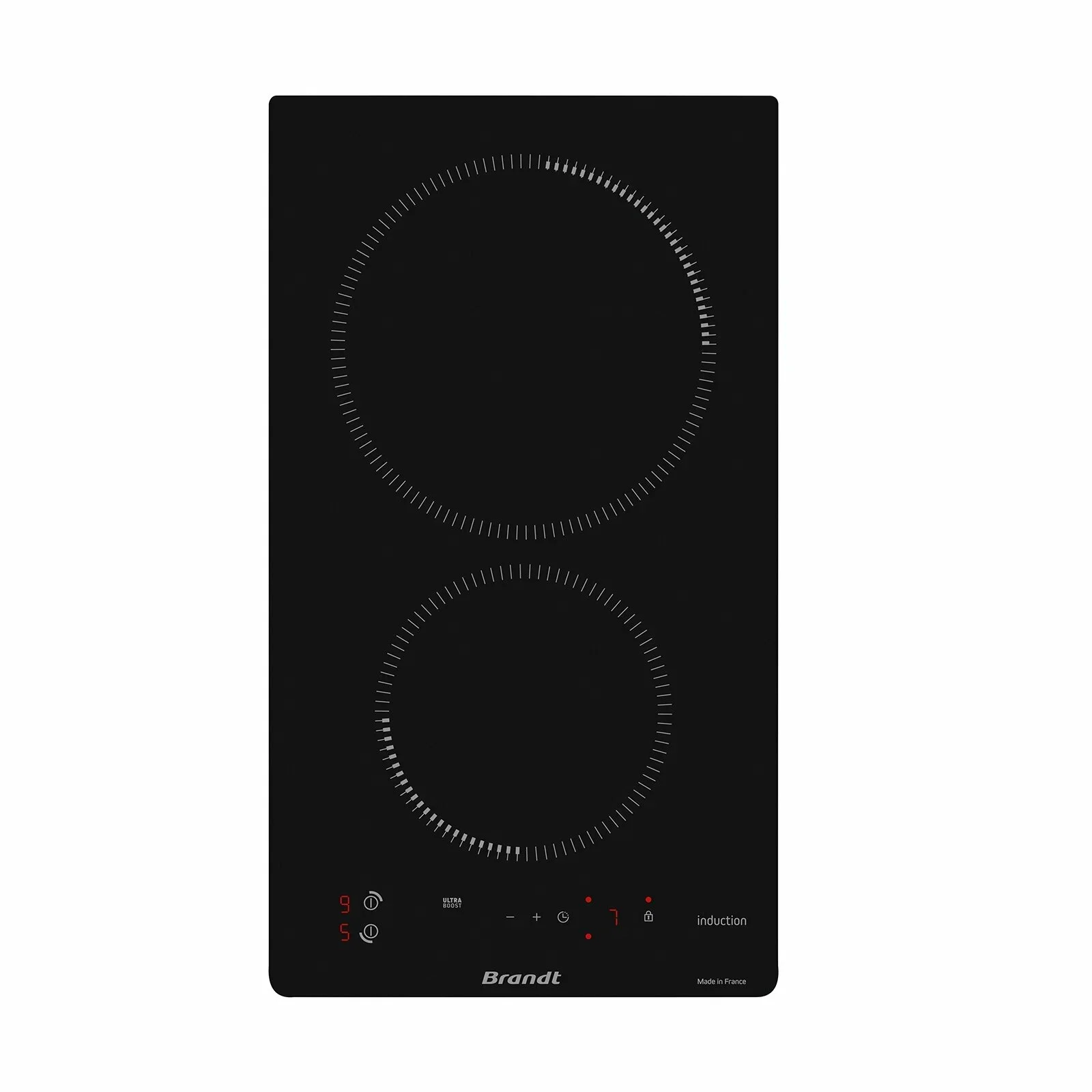 Индукционная варочная панель Brandt BPI1621UB, домино, 2 варочных зоны, 10 уровней мощности, индикация остаточного тепла, таймер, Ultraboost, черный