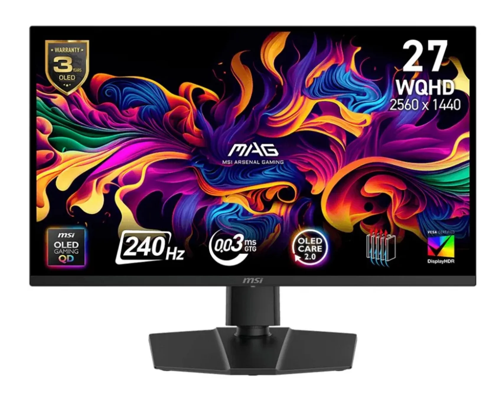 Монитор MSI 26,5" MPG 271QR QD-OLED X50, 16:9, QD-OLED, 2560x1440, 0,03ms, 300cd, 500Hz, HDMI, DP, USB, USB-C, HAS