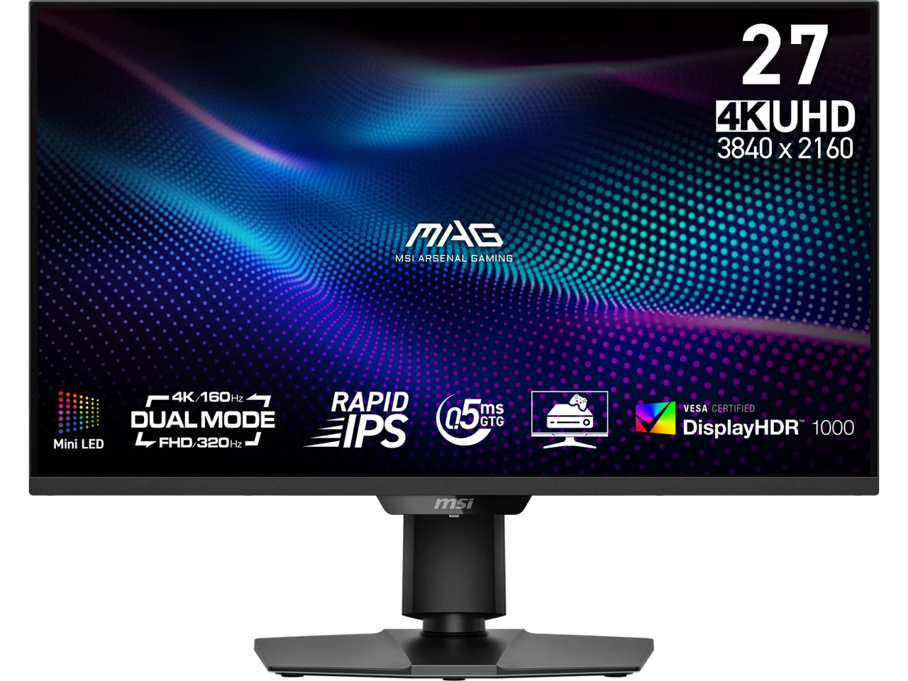 Монитор MSI 27" MAG 274UPDF E16M, 16:9, IPS Mini-LED, UHD/FHD, 0,5ms, 400cd, 160Hz/320Hz, HDMI, DP, USB-C, HAS
