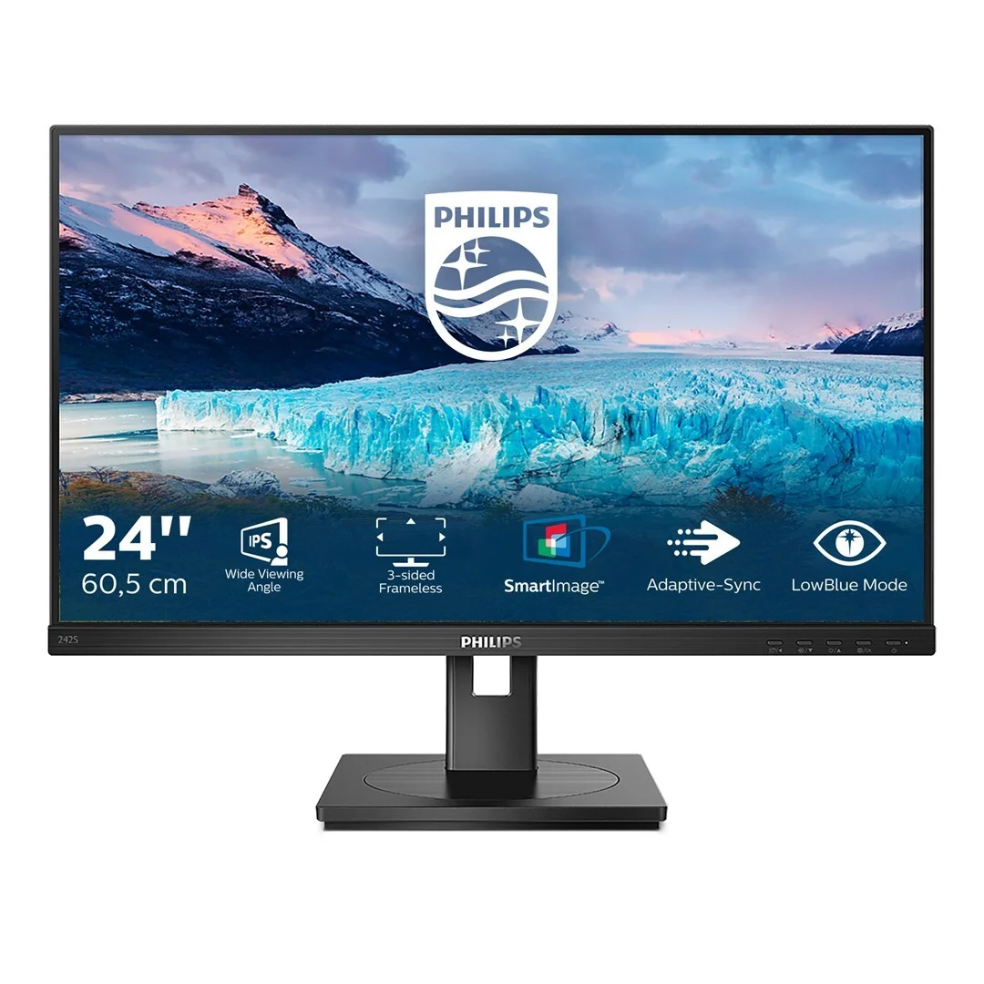 Монитор Philips 23,8" 242S1AE/01, 16:9, IPS, FHD, 4ms, 300cd, 75Hz, VGA, DVI, HDMI, DP, SPK, HAS