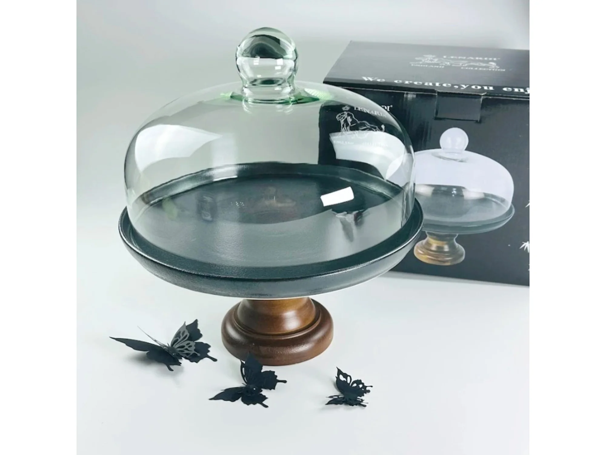 235-028 Тортовница 22х17см со стеклянной крышкой BLACKWOOD в под.уп.(х8)Фарфор