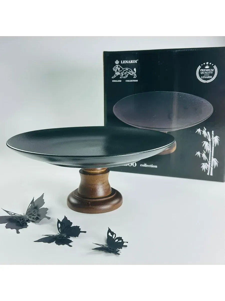 235-056 Тортовница 28см на ножке со стеклянной крышкой  BLACKWOOD в под.уп.(х4)Фарфор