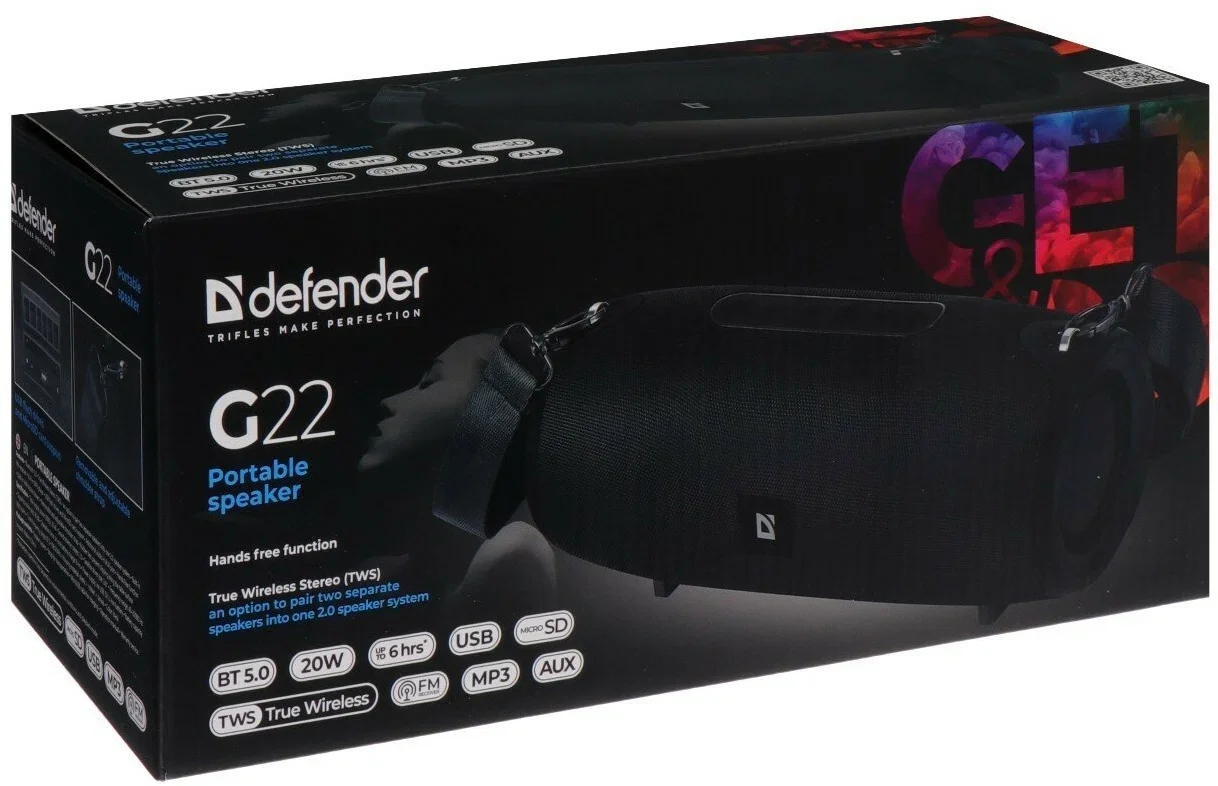 Defender Портативная акустика G22 20Вт, BT/FM/TF/USB/AUX/TWS