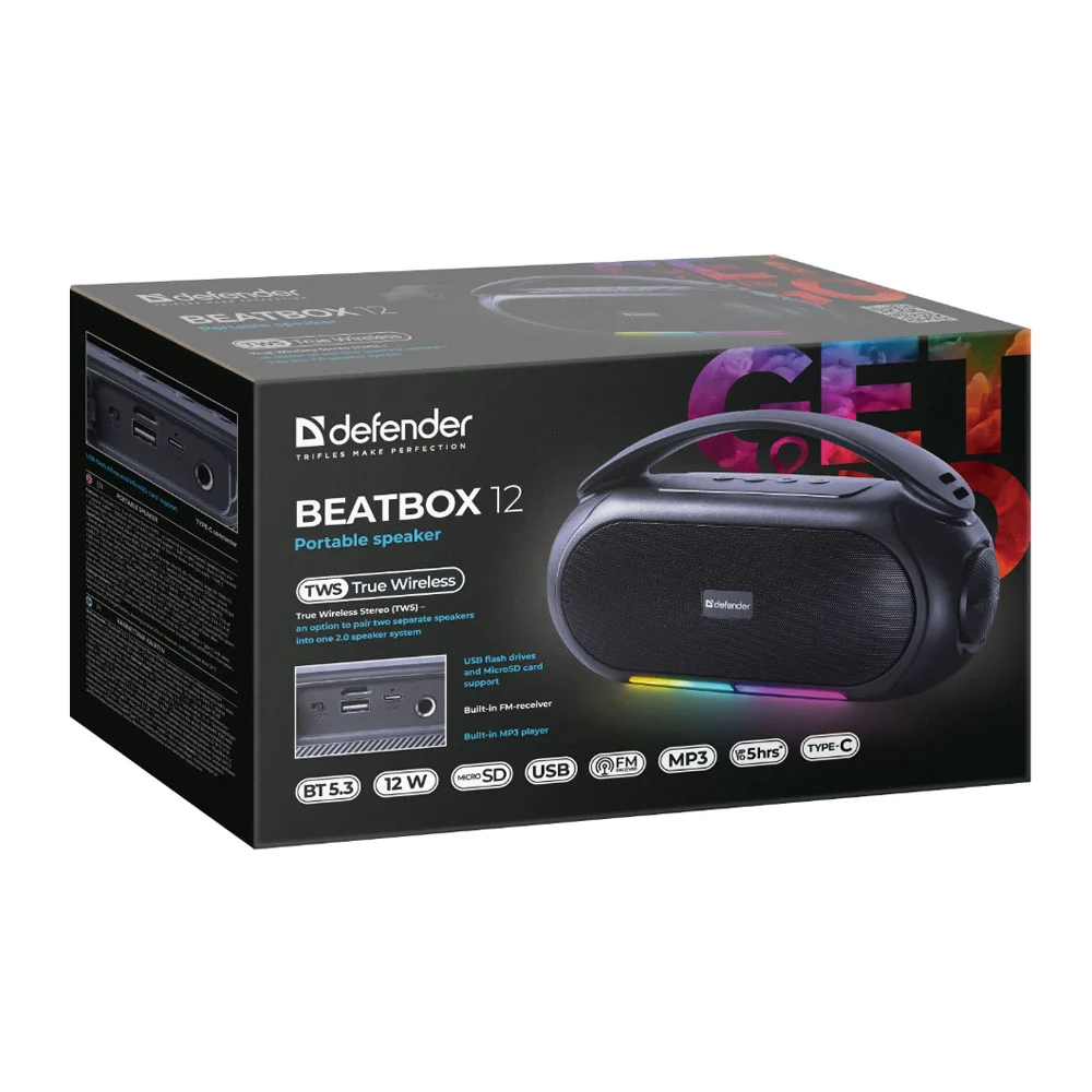 Defender Портативная колонка Beatbox 12 12Вт, BT/FM/USB/TF/MIC/RGB