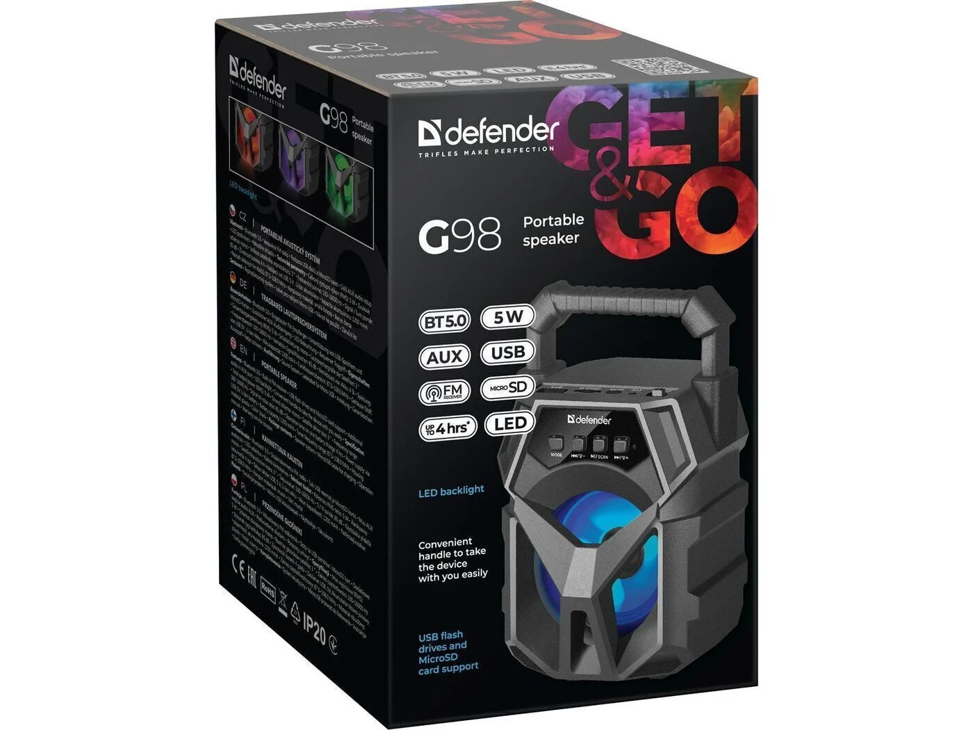 Defender Портативная колонка G98 5Вт, Light/BT/FM/TF/USB/AUX