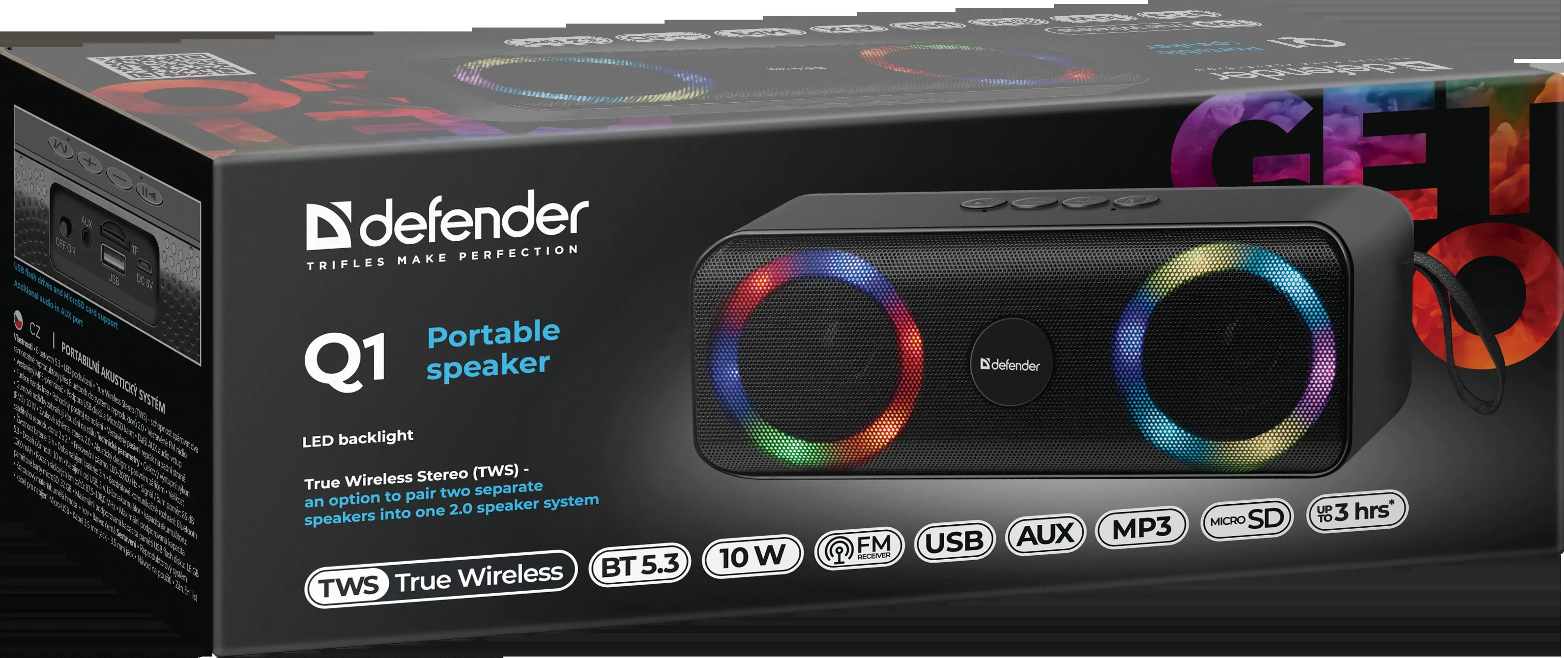 Defender Портативная колонка Q1 10Вт, Light/BT/FM/USB/TF/AUX