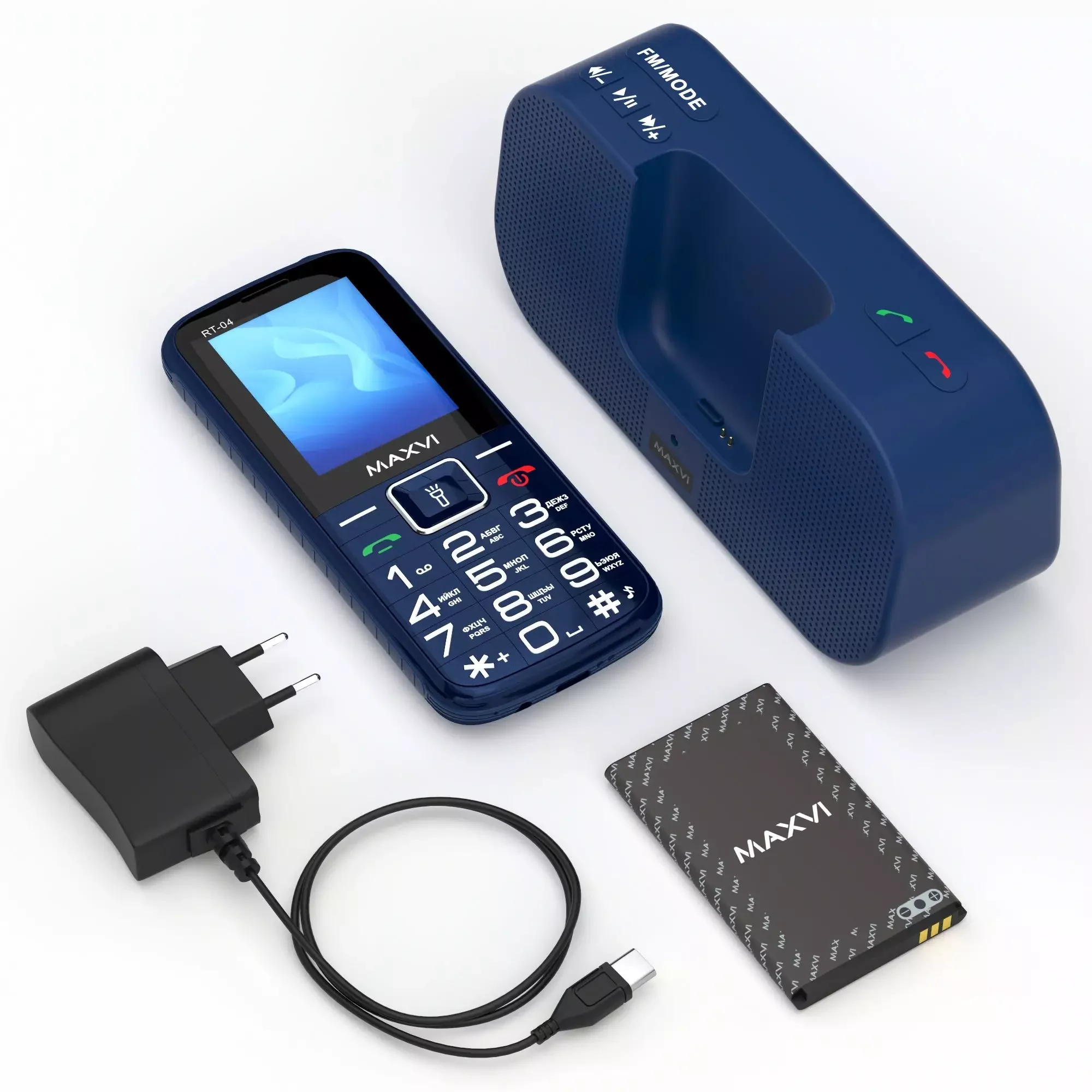 Мобильный телефон Maxvi RT-04 + док-станция, синий