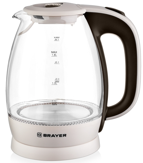 Эл,чайник BRAYER BR1045BN, 2200 Вт, 1,8 л, высококач. стекло, моющ. фильтр,поворот.осно