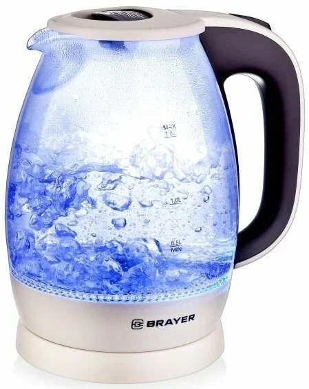 Эл,чайник BRAYER BR1045BN, 2200 Вт, 1,8 л, высококач. стекло, моющ. фильтр,поворот.осно