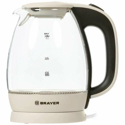 Эл,чайник BRAYER BR1045BN, 2200 Вт, 1,8 л, высококач. стекло, моющ. фильтр,поворот.осно