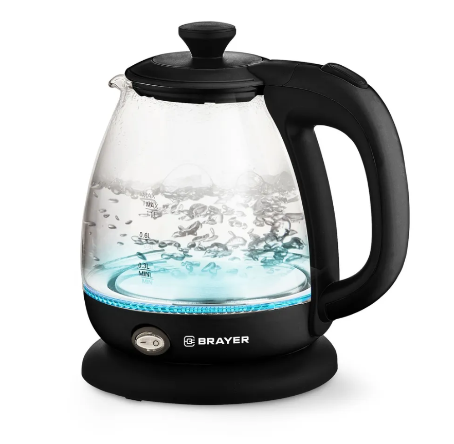 Эл,чайник BRAYER BR6106, 1100 Вт, 1 л, стеклянный, автоотключ, подсветка