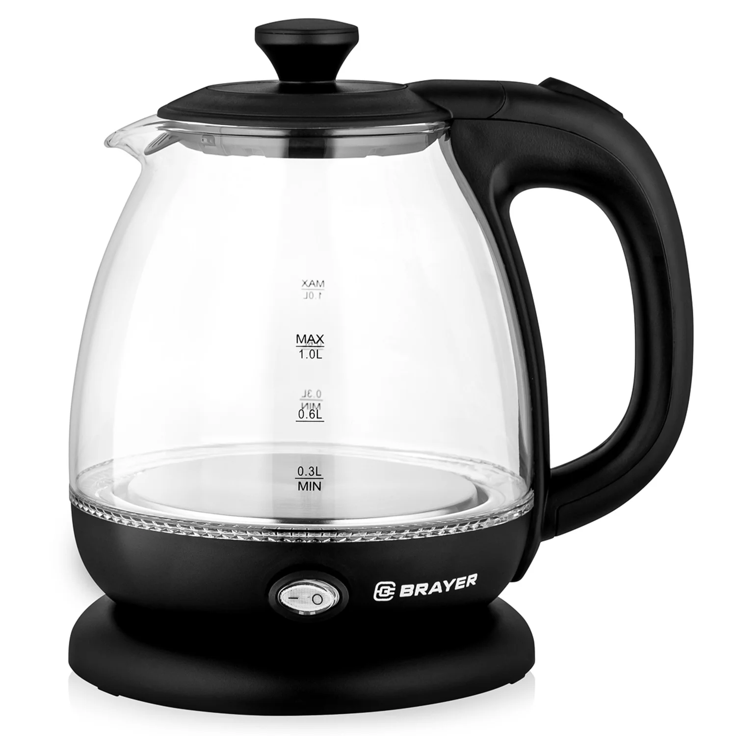 Эл,чайник BRAYER BR6106, 1100 Вт, 1 л, стеклянный, автоотключ, подсветка