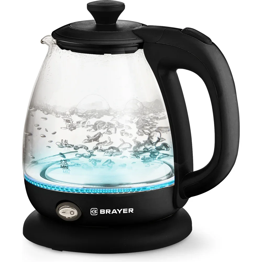 Эл,чайник BRAYER BR6106, 1100 Вт, 1 л, стеклянный, автоотключ, подсветка