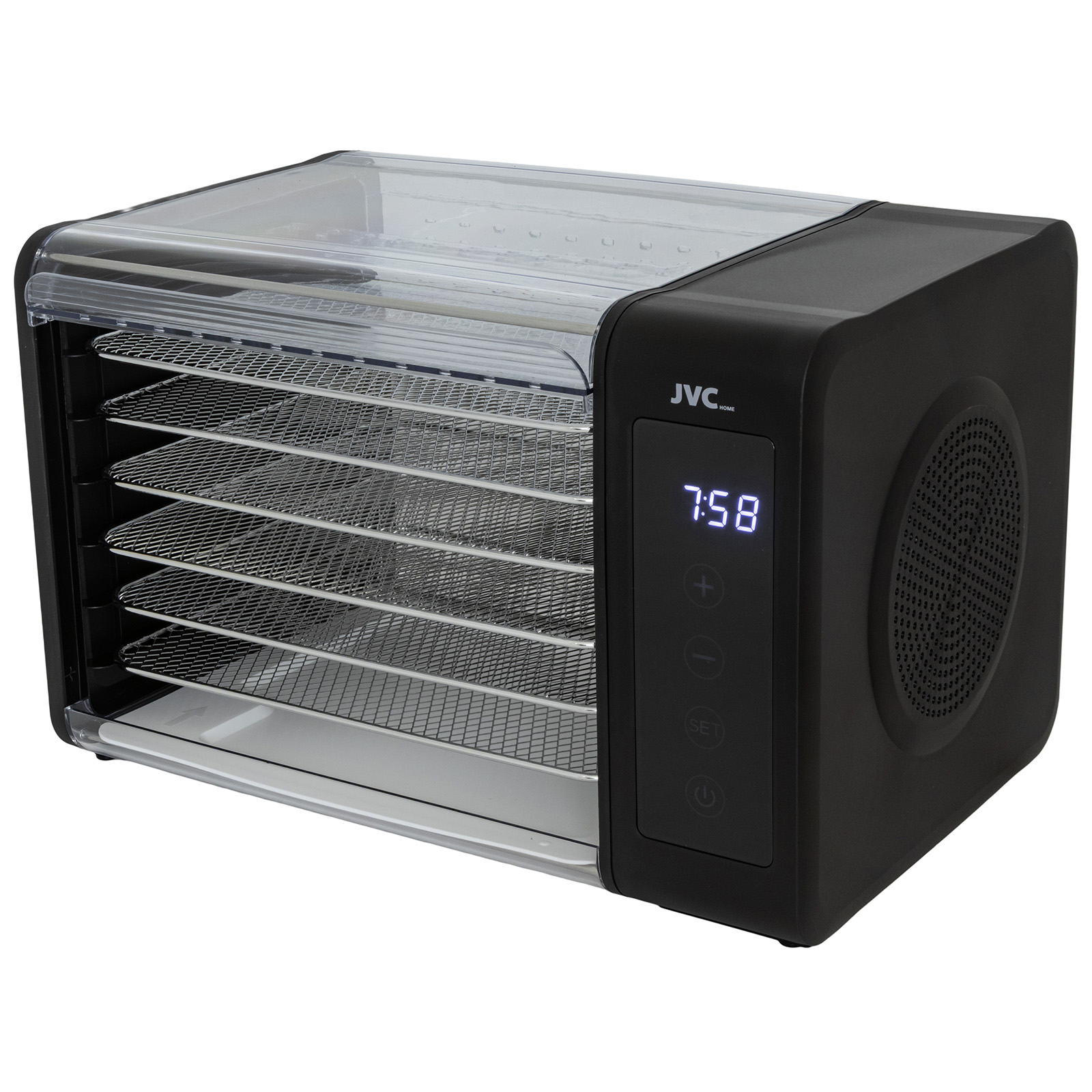 Электросушилка для овощей и фруктов JVC JK-FD655, черный, 700Вт, 35-70 ℃, сенсорное, 1-72 часа