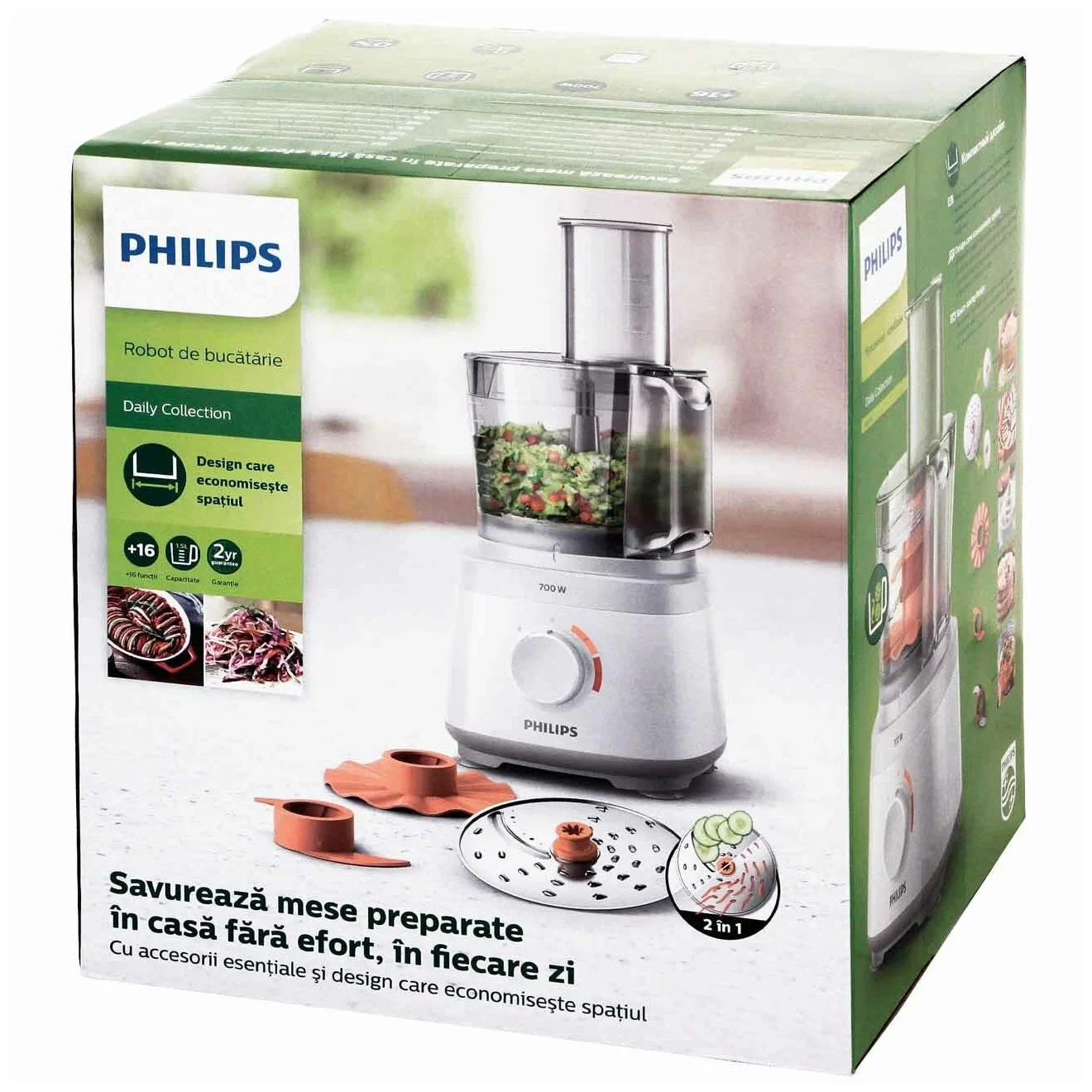 Кухонный комбайн Philips Daily Collection HR7310 700Вт,2 скорости,3 насадки,1,5л
