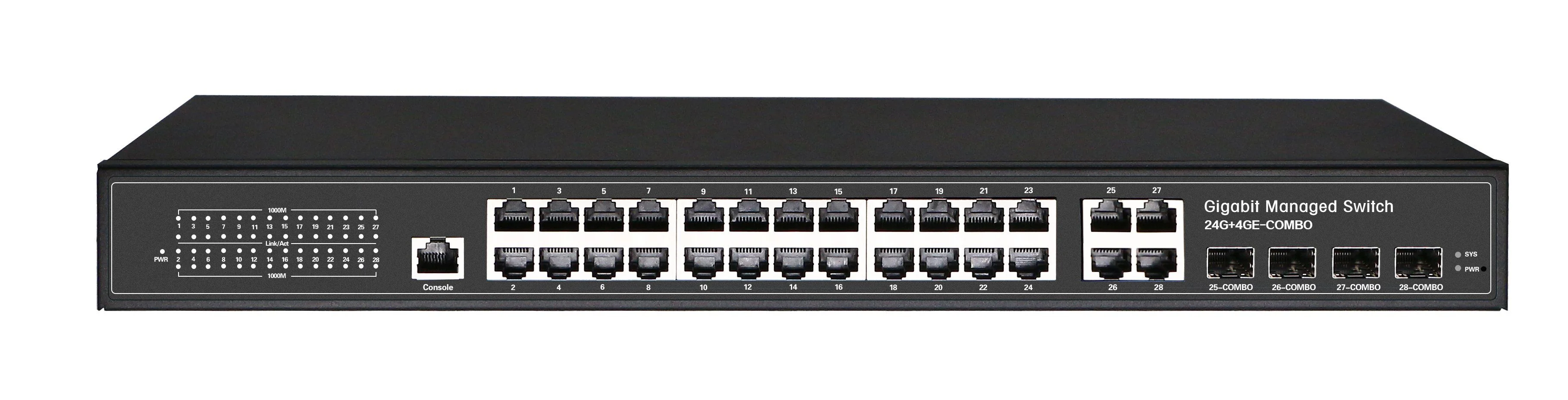 Коммутатор 24-port 10/100Mbps Unmanaged PoE+ Switch with 2 combo RJ-45/SFP uplink ports, metal case, rack mount, 24 802.3af/at compliant PoE+ ports, 2