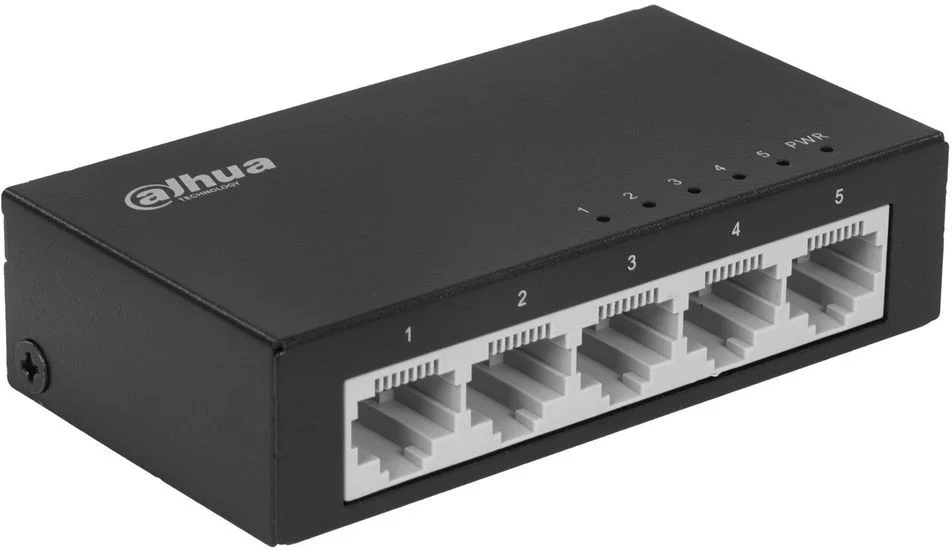 Коммутатор 5-в-1 Dahua DH-PFS3005-5ET/5 портовдо 100 Мбит.с/коммутация до 1 Gbит.с/неуправляемый/Plug & Play/черный (DH-PFS3005-5ET)