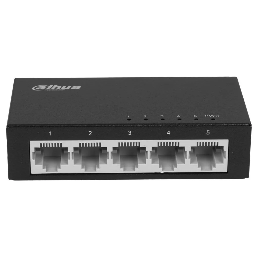 Коммутатор 5-в-1 Dahua DH-PFS3005-5ET/5 портовдо 100 Мбит.с/коммутация до 1 Gbит.с/неуправляемый/Plug & Play/черный (DH-PFS3005-5ET)