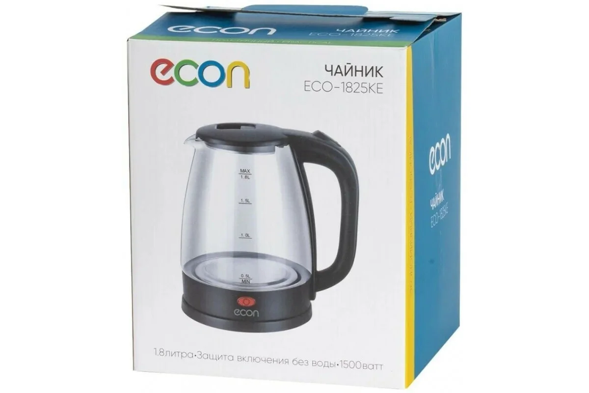Эл,чайник ECON ECO-1825KE 1500Вт, 1,8л, стекло