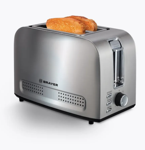 Тостер BRAYER BR2110, 850 Вт, 7 реж, автодогр, размор, отмена, автоотключ,2 тоста одновр, съем.подд