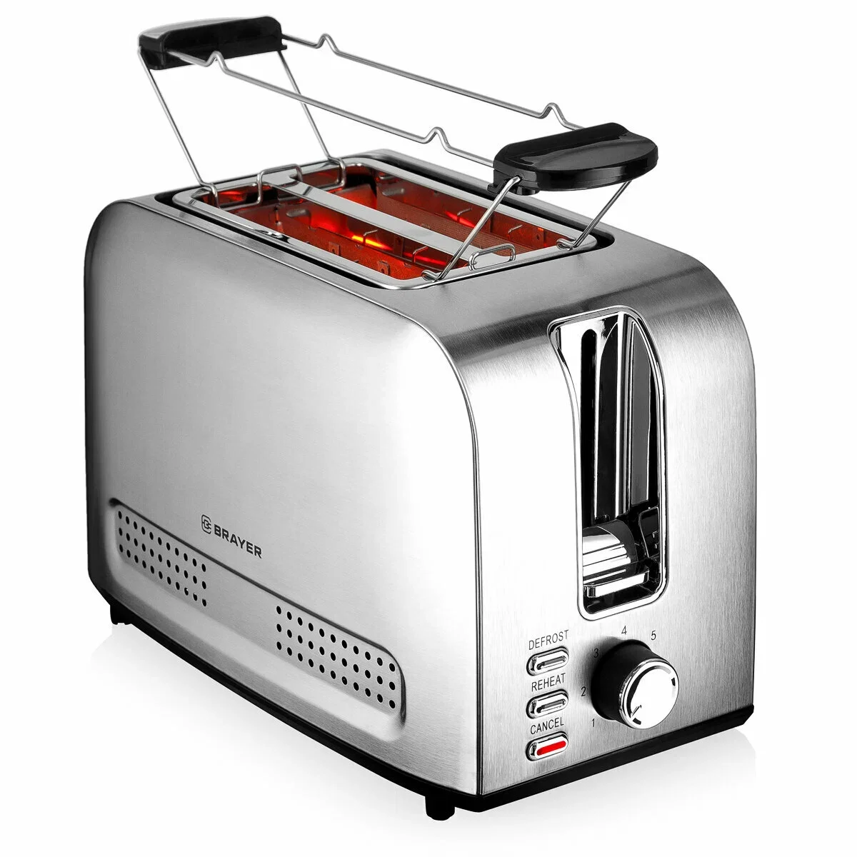 Тостер BRAYER BR2110, 850 Вт, 7 реж, автодогр, размор, отмена, автоотключ,2 тоста одновр, съем.подд