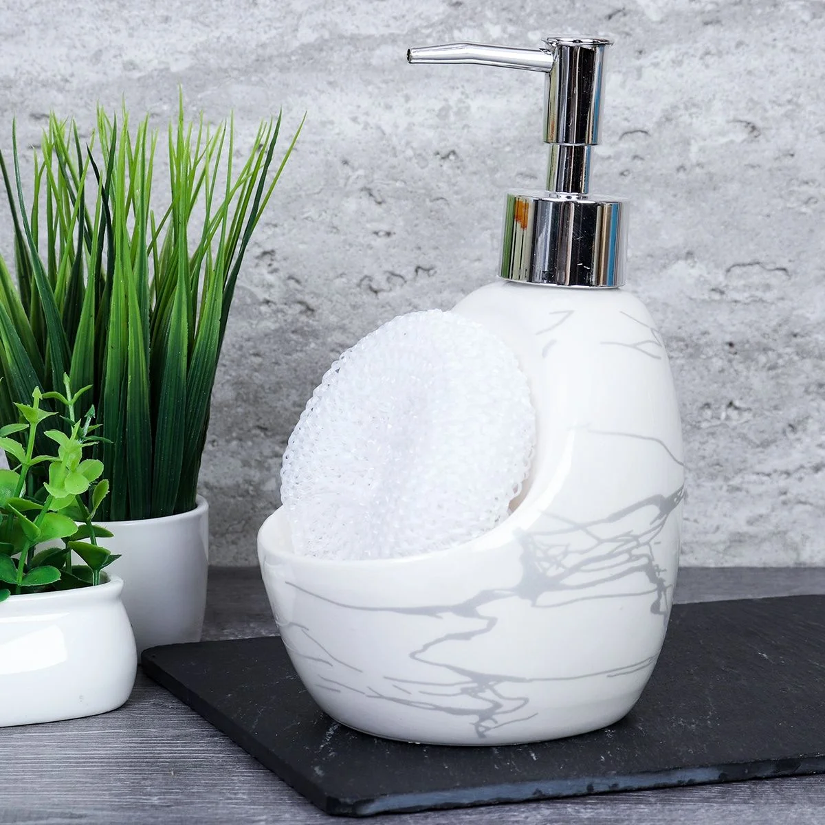 Дозатор для жидкого мыла 420 мл / DW208-1-2 White /уп 48/*с губкой