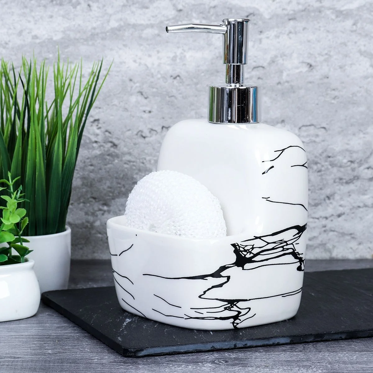 Дозатор для жидкого мыла 420 мл / DW208-1-2 White /уп 48/*с губкой