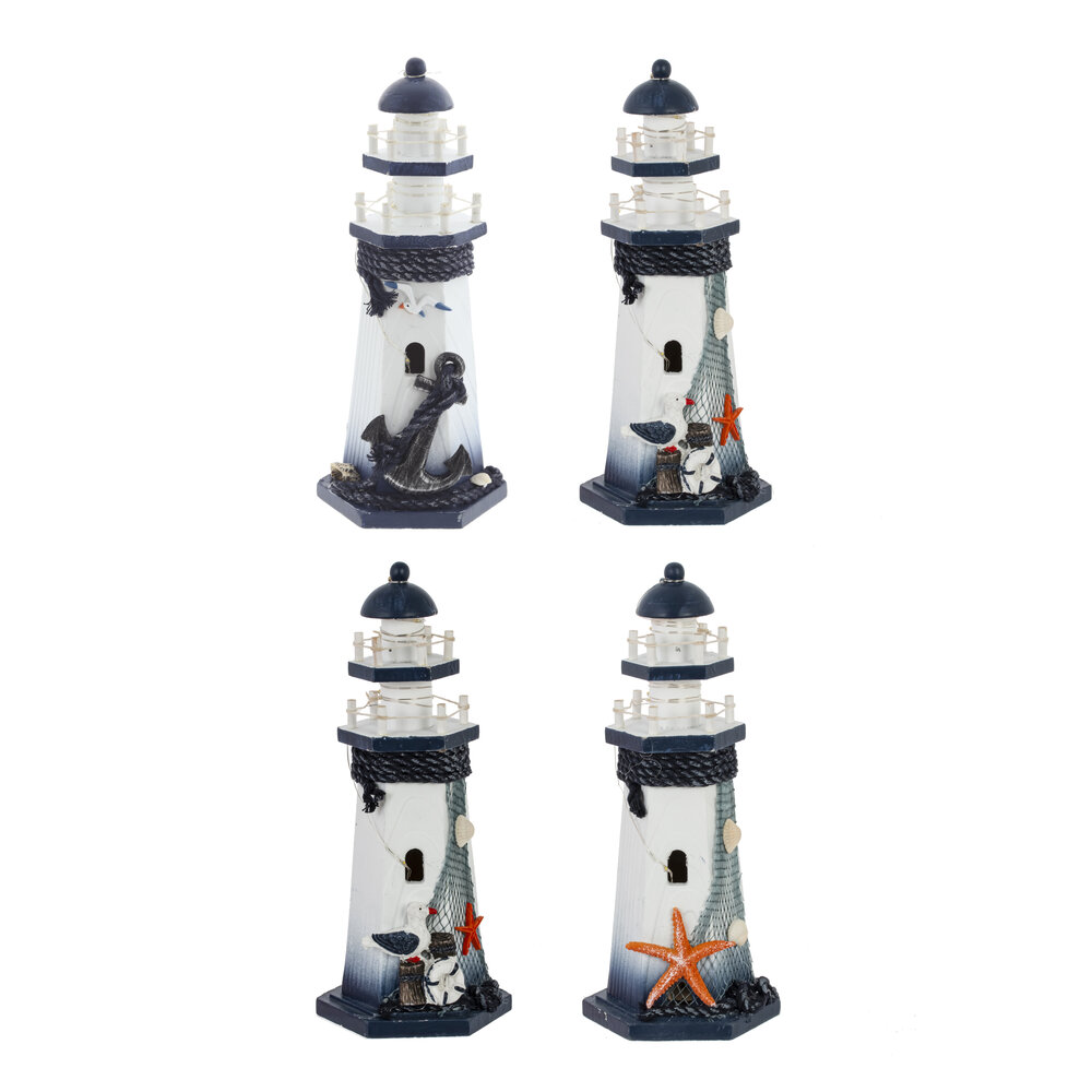 Фигурка декоративная "Маяк" (подсветка 3xLR44) , L11,, L11,5 W10 H26,5 см, 4в.