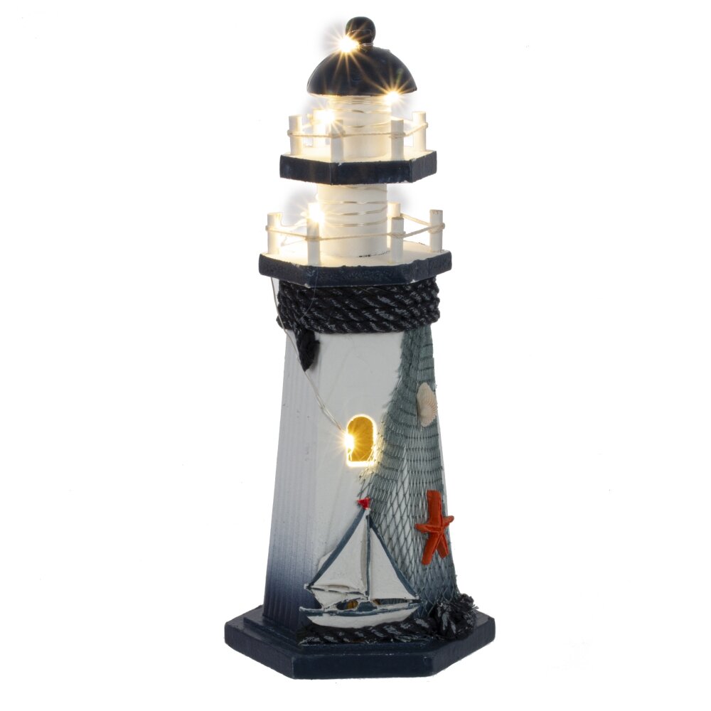 Фигурка декоративная "Маяк" (подсветка 3xLR44) , L11,, L11,5 W10 H26,5 см, 4в.