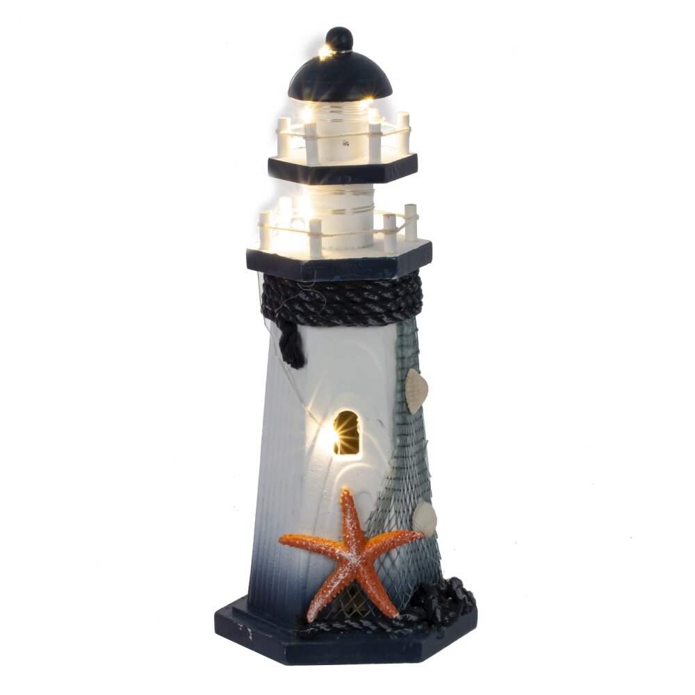 Фигурка декоративная "Маяк" (подсветка 3xLR44) , L11,, L11,5 W10 H26,5 см, 4в.