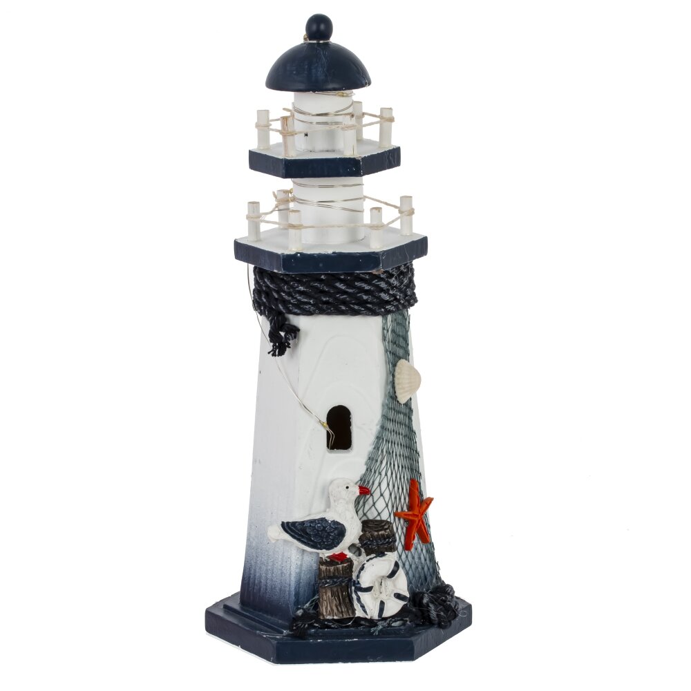 Фигурка декоративная "Маяк" (подсветка 3xLR44) , L11,, L11,5 W10 H26,5 см, 4в.