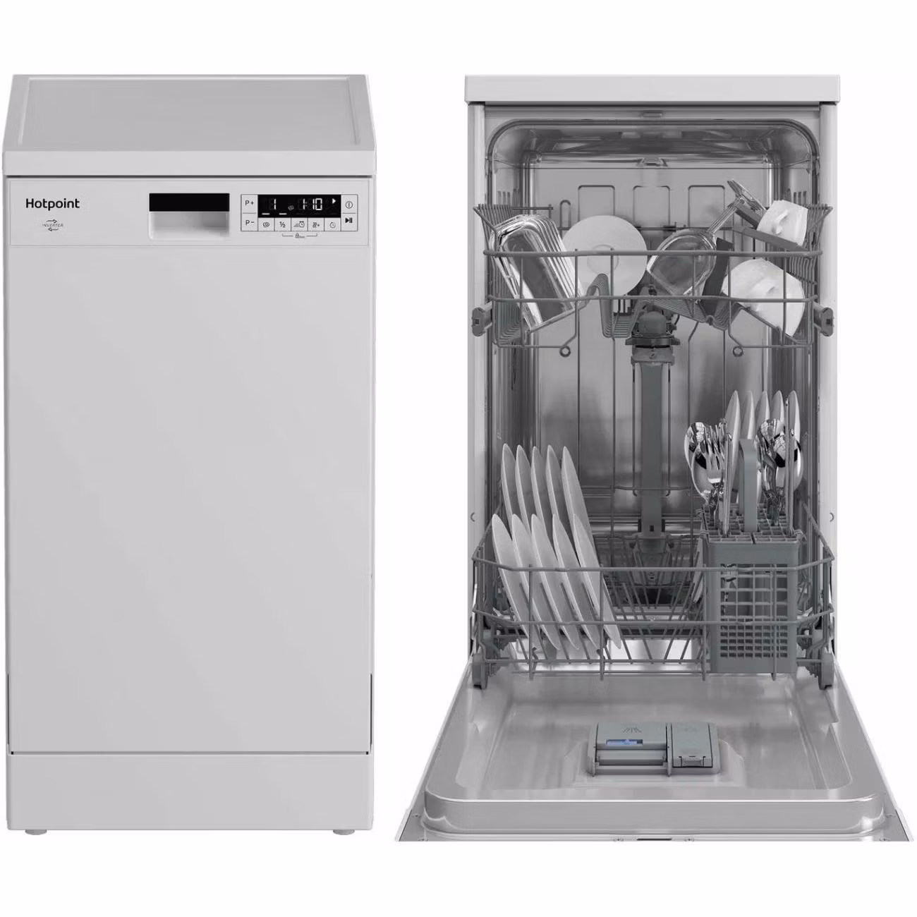 Посудомоечная машина Hotpoint HFS 1C57 белый (узкая) 10 комплектов дисплей 85 см x 44.8 см x 60 см