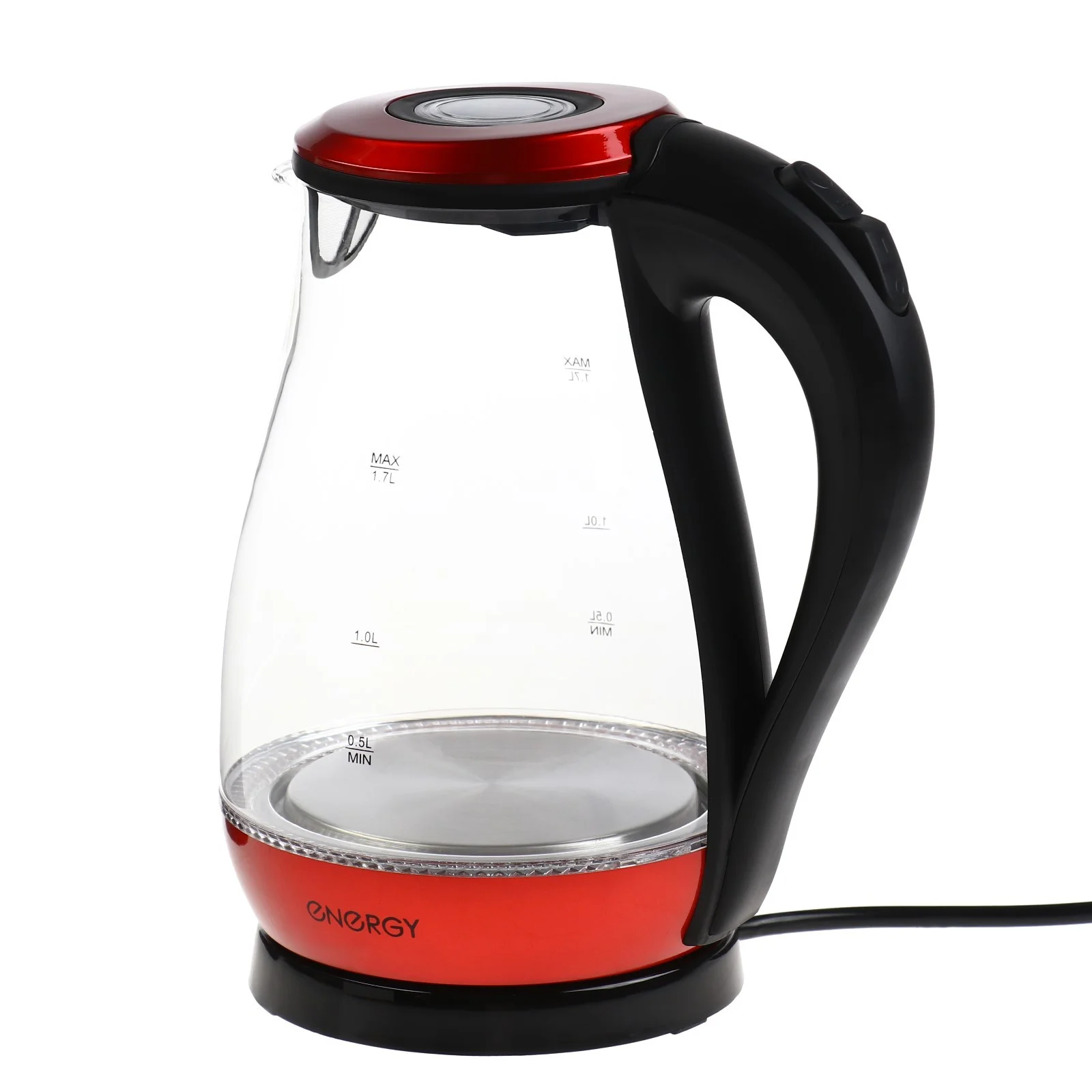 Эл,чайник ENERGY E-204 (1.7л) стекло, пластик цвет красный