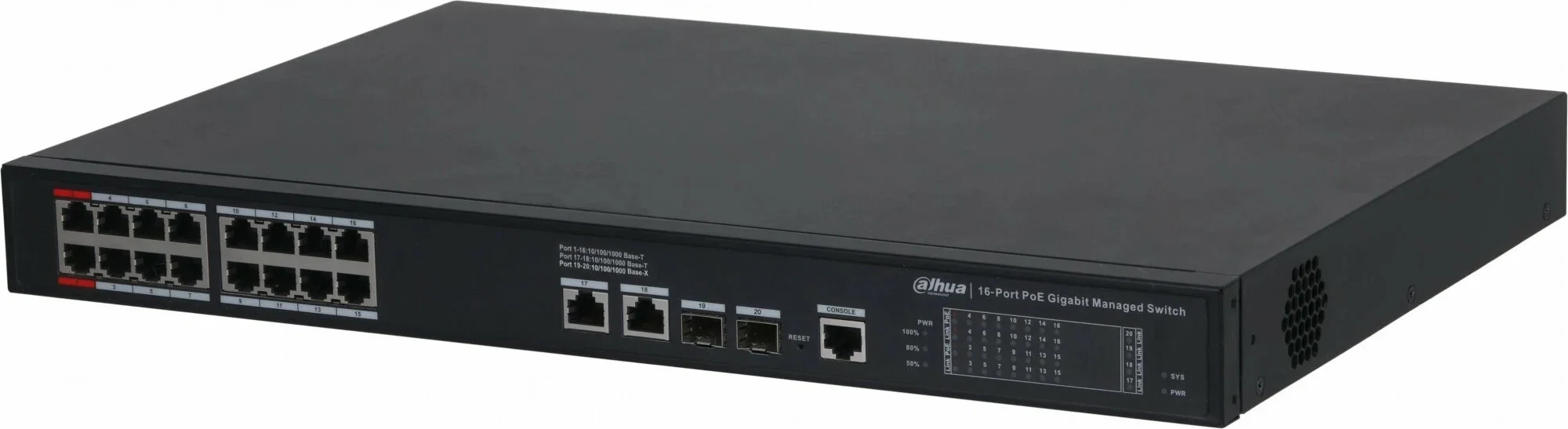 Коммутатор Dahua DH-S4220-16GT-190 (L2) 16x1 Гбит/с 2SFP 16PoE 190W управляемый