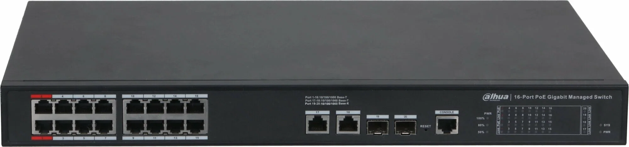 Коммутатор Dahua DH-S4220-16GT-190 (L2) 16x1 Гбит/с 2SFP 16PoE 190W управляемый