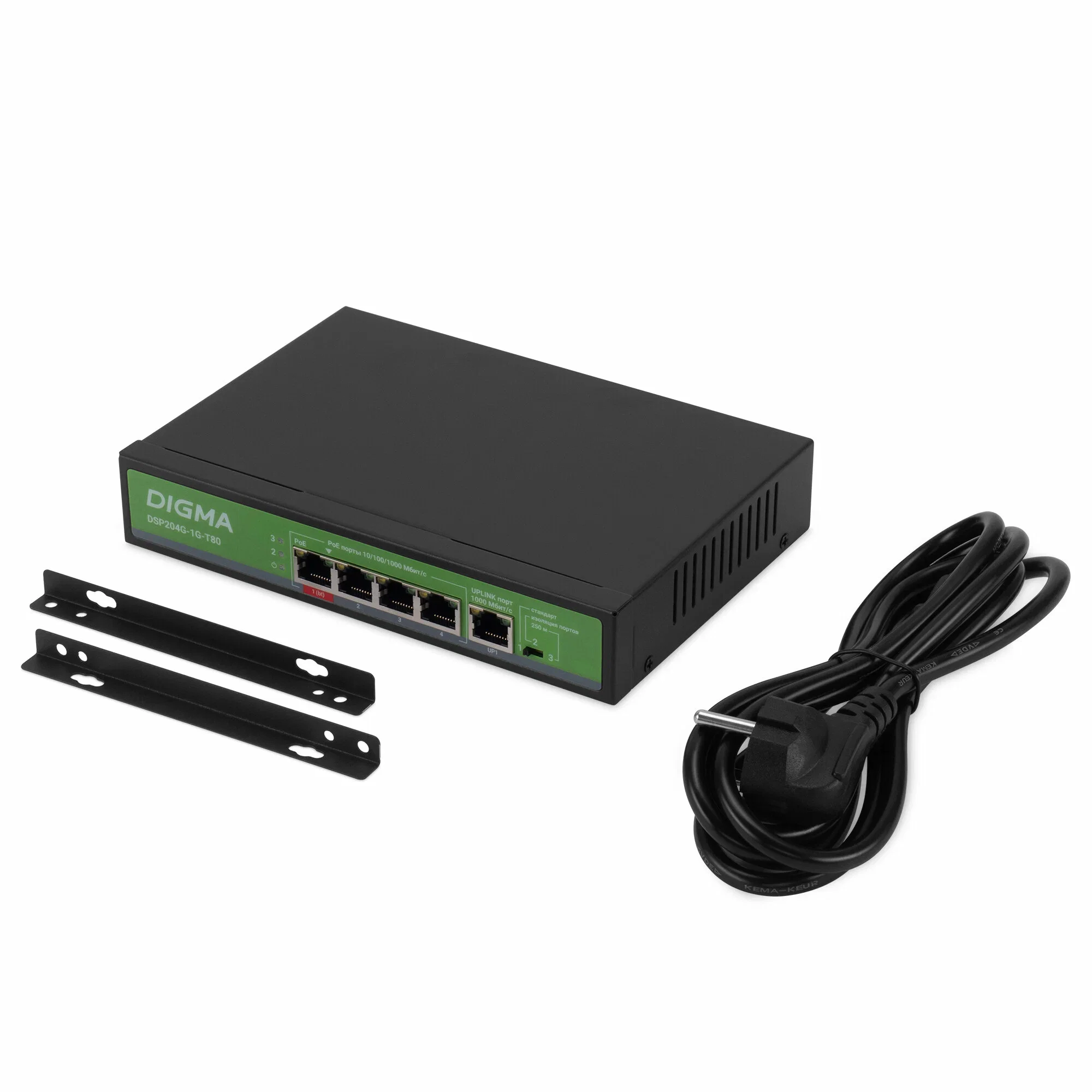 Коммутатор Digma DSP204G-1G-T80 (L2) 5x1 Гбит/с 4PoE 4PoE+ 1PoE++ 80W неуправляемый