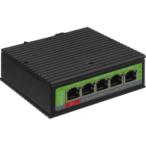Коммутатор Digma DSP404F-1F-200 (L2) 5x100 Мбит/с 4PoE 4PoE+ 1PoE++ 200W неуправляемый