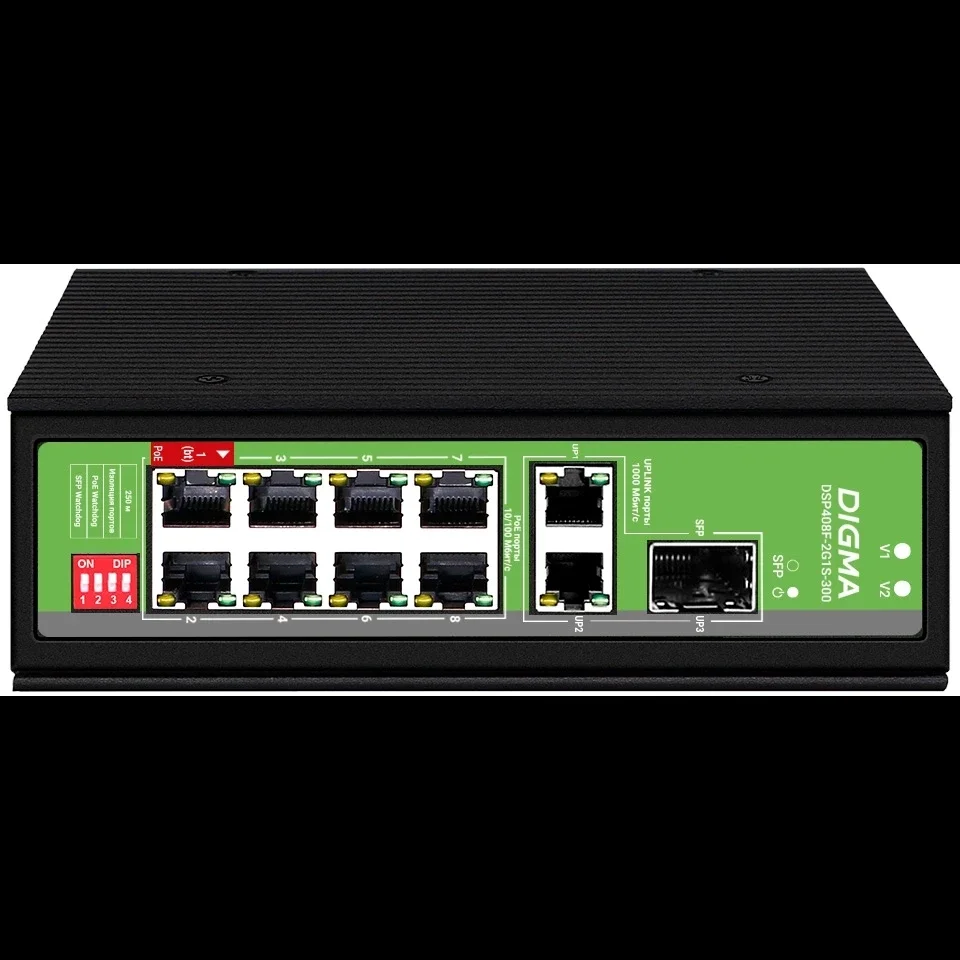 Коммутатор Digma DSP408F-2G1S-300 (L2) 8x100 Мбит/с 2x1 Гбит/с 1SFP 8PoE 8PoE+ 1PoE++ 300W неуправляемый