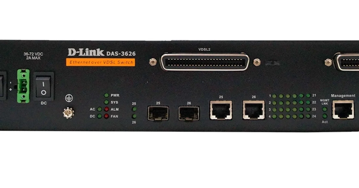 Коммутатор D-Link (DAS-3626/A1A) 24-порта VDSL2 DSLAM with 2 combo-ports 10/100/1000BASE-T/SFP